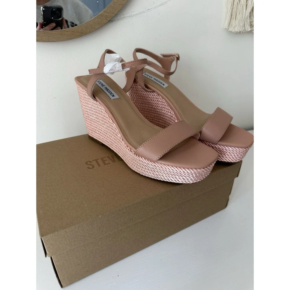 Steve Madden Wedge Sandal Pink And Tan Size 9